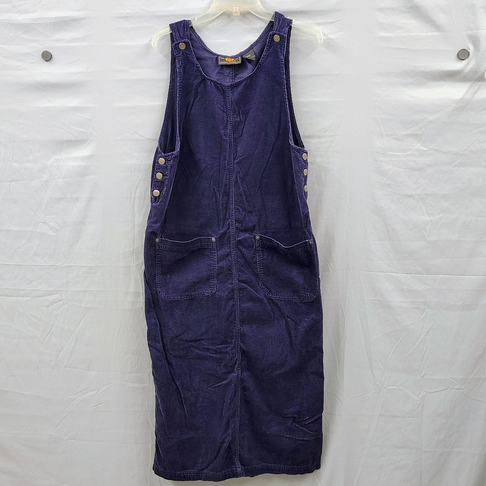 Vintage Route 66 Womens Purple Corduroy Pinafore Jumper Dress Side Buttons Sz M